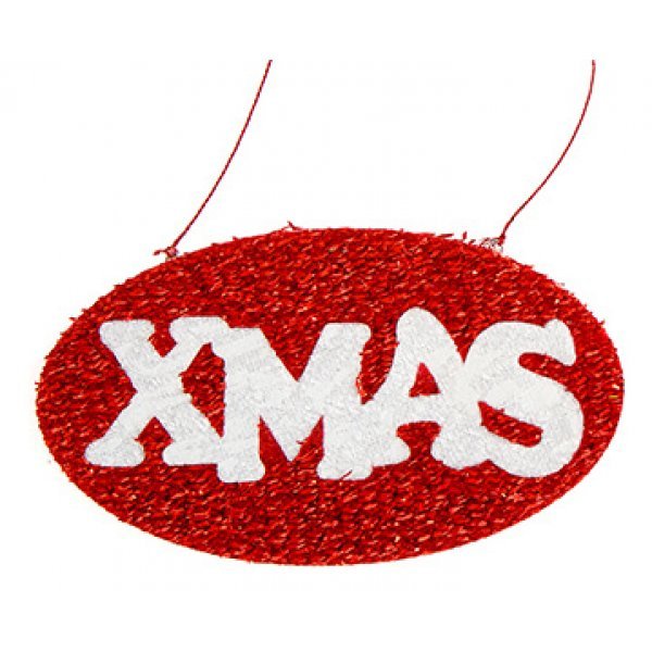 Χριστουγεννιάτικη Κρεμαστή Ταμπέλα, Κόκκινη με Λευκό "XMAS" (14cm)